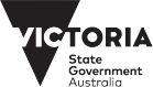 Victoria State Government logo with a black upside down triangle behind 'VIC'