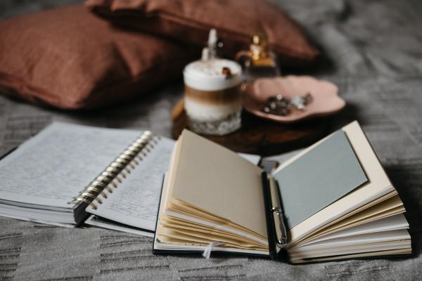 Planner with coffee