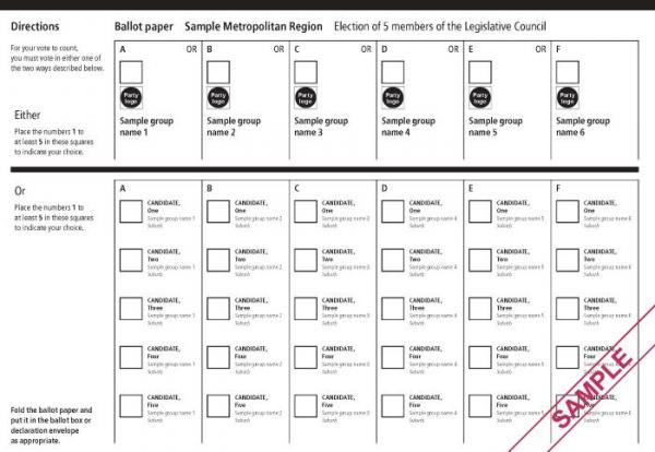 Ballot paper Easy vote sample upper house sm