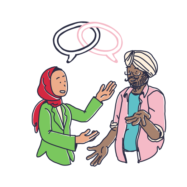 Two people talking