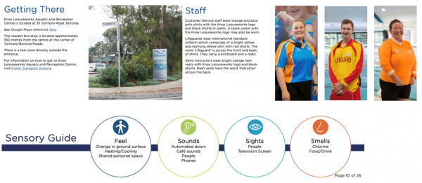 Knox Swim Centre's sensory guide in their access key